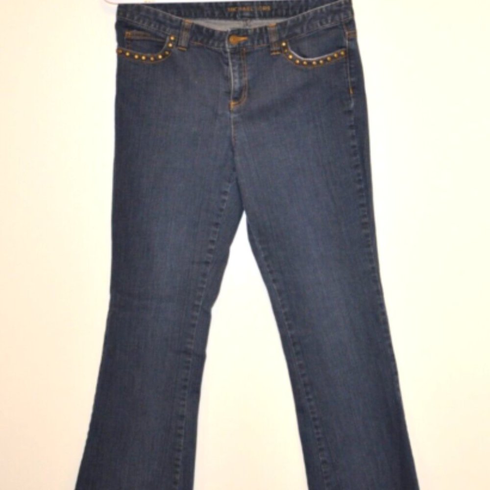 Michael Kors Women's Bootcut Studded Mid Rise Blue Jeans Size 10